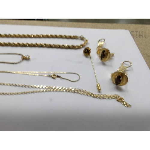 33 - A good lot of yellow metal jewellery including necklace, bracelet, earrings and cuff links etc.,