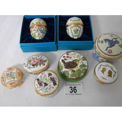 36 - 8 enameled boxes including Halcyon Days Easter eggs.