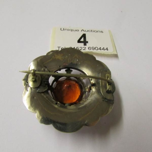 4 - A multi coloured agate set vintage Scottish brooch, tests as silver.