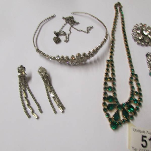 51 - A mixed lot of old paste jewellery including necklace and earring set, tiara etc (13 pieces.)