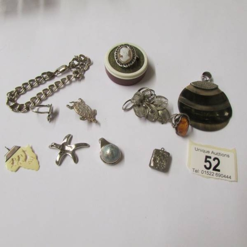 52 - A Milor Italian silver bracelet, a cameo ring, a silver locket with eight further items of silver je... 