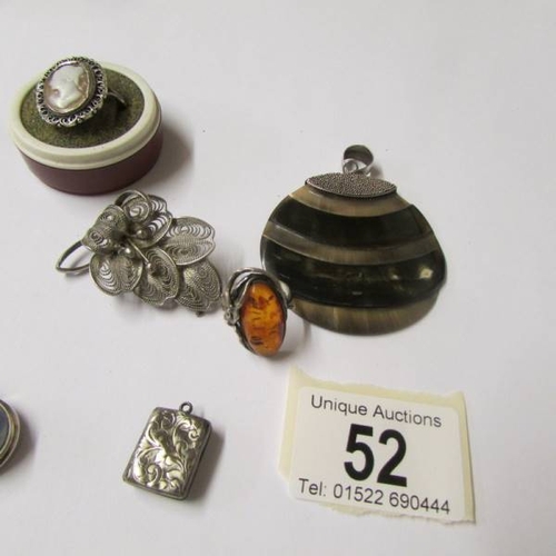 52 - A Milor Italian silver bracelet, a cameo ring, a silver locket with eight further items of silver je... 