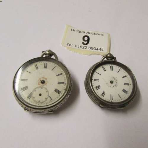 9 - 2 vintage fob watches, continental silver/stamped.