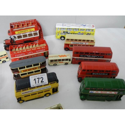 172 - A good lot of various die cast double decker buses.