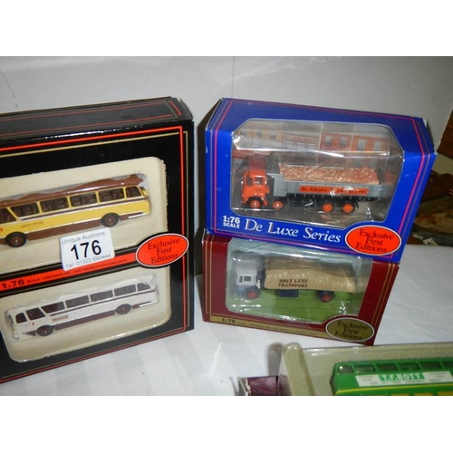 176 - Eight construction themed die cast vehicle and 15 other vehicles.