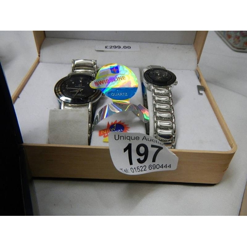 197 - 4 boxed wrist watches Including Swiss Line.