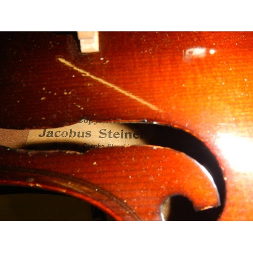 199 - A mid 20th century cased violin with bow - A copy of Jacobus Steiner.