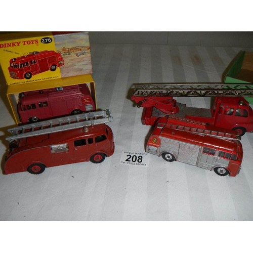 208 - A boxed Dinky Airport fire tender and 3 other fire engines.