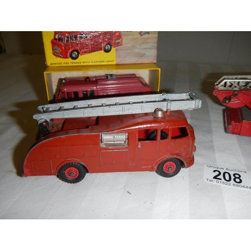 208 - A boxed Dinky Airport fire tender and 3 other fire engines.