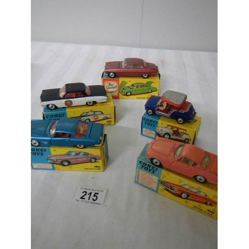 215 - 5 boxed Corgi cars - Nos 228, 237, 238, 240 and 240.  All in good condition and in original boxes.