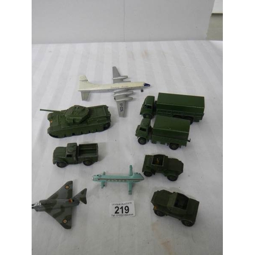 219 - A quantity of Dinky military vehicles including aircraft.