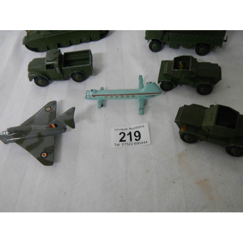 219 - A quantity of Dinky military vehicles including aircraft.