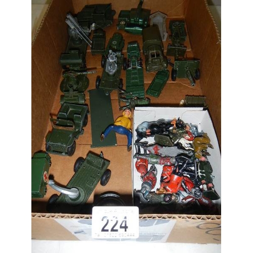 224 - A quantity of mixed diecast military vehicles and lead soldiers including Lesney, Britains, Lone Sta... 