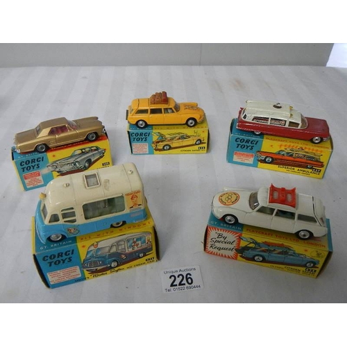 226 - 5 boxed Corgi toys, Nos 245, 428, 436, 437, 475, Citroen, Mr Softee, ice Cream van etc., in original... 