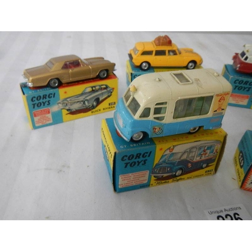 226 - 5 boxed Corgi toys, Nos 245, 428, 436, 437, 475, Citroen, Mr Softee, ice Cream van etc., in original... 