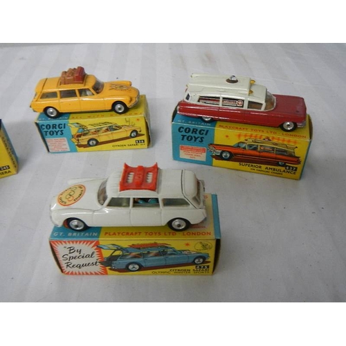 226 - 5 boxed Corgi toys, Nos 245, 428, 436, 437, 475, Citroen, Mr Softee, ice Cream van etc., in original... 