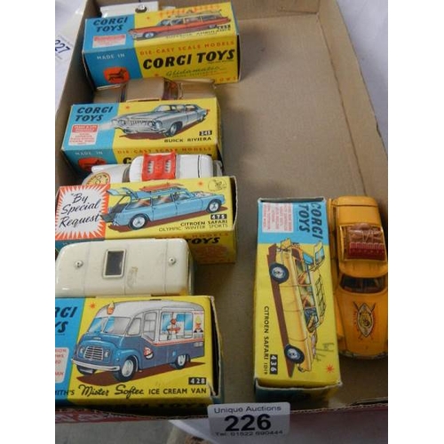 226 - 5 boxed Corgi toys, Nos 245, 428, 436, 437, 475, Citroen, Mr Softee, ice Cream van etc., in original... 