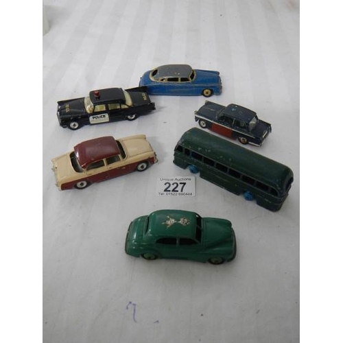 227 - 6 playworn Dinky including Humber, Morris etc.,