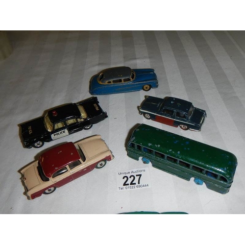 227 - 6 playworn Dinky including Humber, Morris etc.,