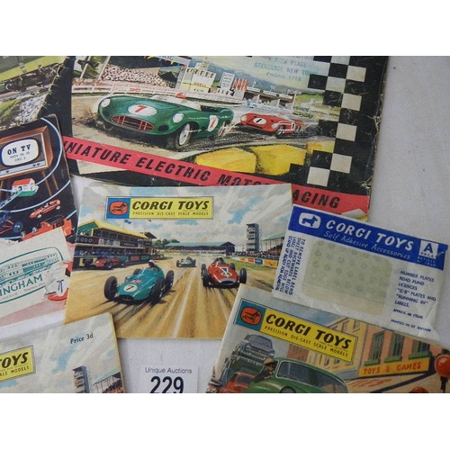 229 - A quantity of 1960's Corgi, Triang, Scalextric, Hornby original sales brochures.