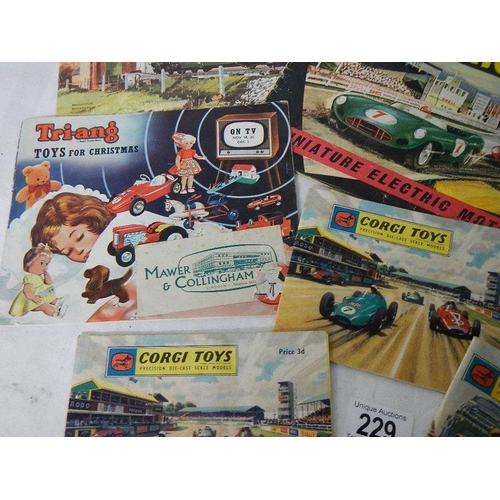 229 - A quantity of 1960's Corgi, Triang, Scalextric, Hornby original sales brochures.