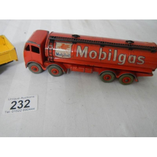 232 - A Dinky 941 Foden Mobilgas tanker and 958 Guy Warrior snow plough.