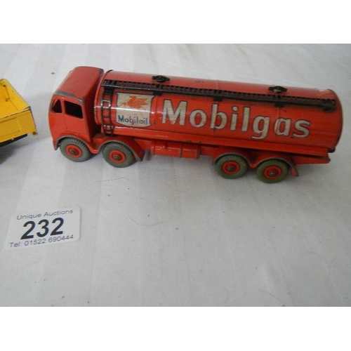 232 - A Dinky 941 Foden Mobilgas tanker and 958 Guy Warrior snow plough.