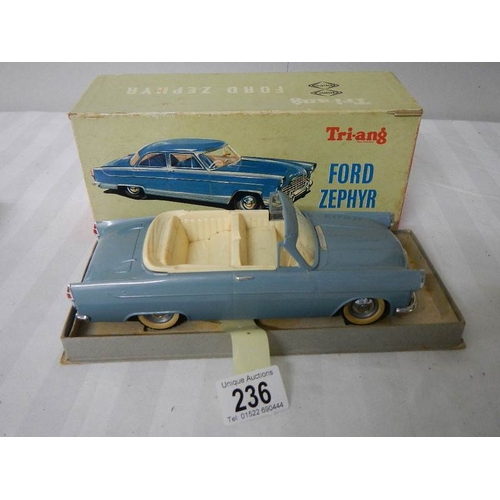 236 - A Triang Minic electric battery operated Ford Zephyr, 1/20 scale.