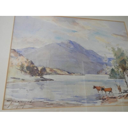 243 - ''Scottish Loch with Highland Cattle''  An original framed and glazed watercolour by John Kidd Maxto... 