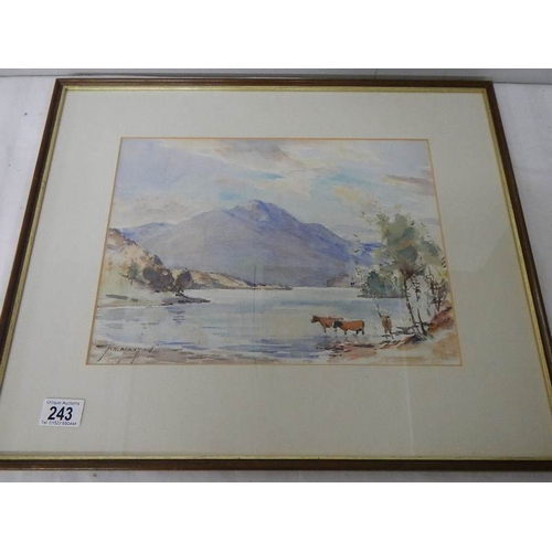 243 - ''Scottish Loch with Highland Cattle''  An original framed and glazed watercolour by John Kidd Maxto... 