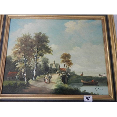 250 - A good gilt framed oil painting on board by H J Korston, overall size 23'' x 19'' (58 x 48 cm)