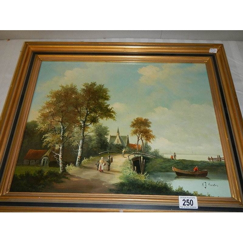 250 - A good gilt framed oil painting on board by H J Korston, overall size 23'' x 19'' (58 x 48 cm)