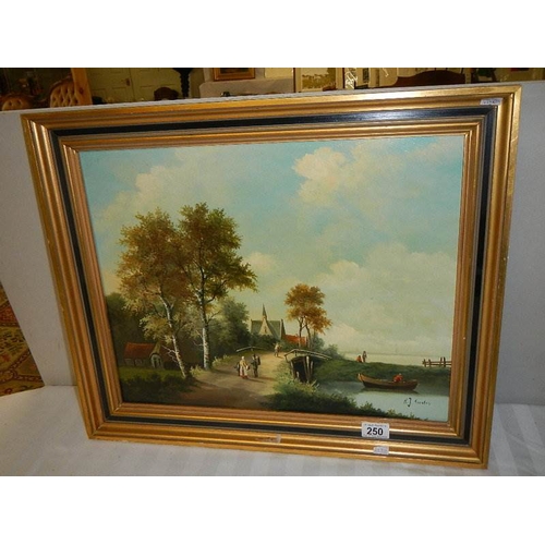 250 - A good gilt framed oil painting on board by H J Korston, overall size 23'' x 19'' (58 x 48 cm)