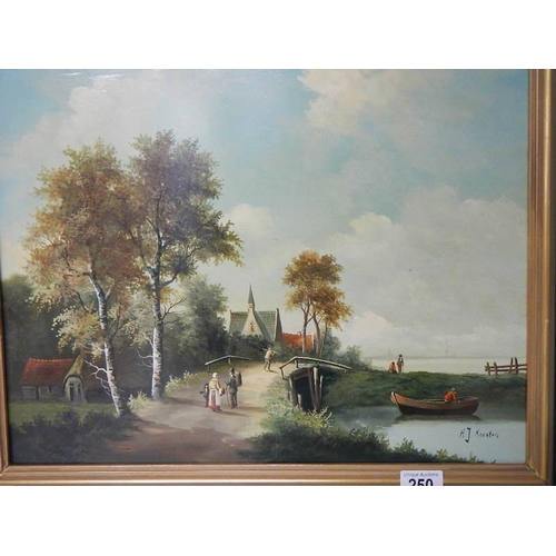 250 - A good gilt framed oil painting on board by H J Korston, overall size 23'' x 19'' (58 x 48 cm)