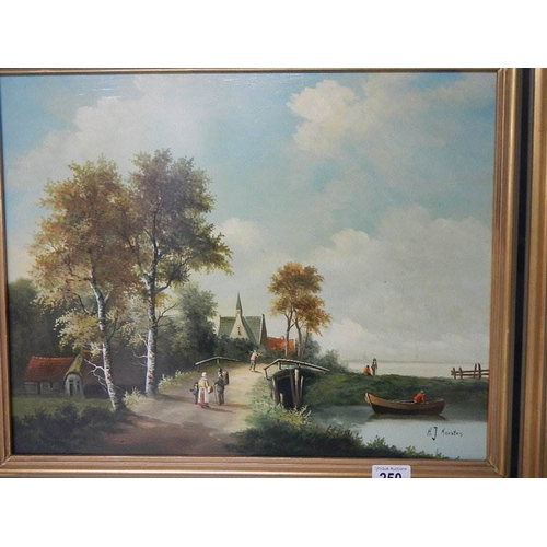 250 - A good gilt framed oil painting on board by H J Korston, overall size 23'' x 19'' (58 x 48 cm)