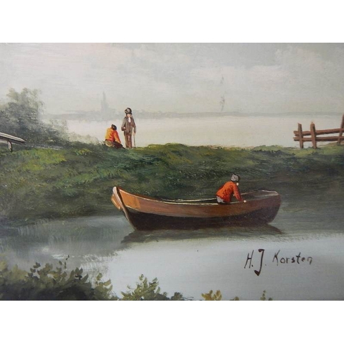 250 - A good gilt framed oil painting on board by H J Korston, overall size 23'' x 19'' (58 x 48 cm)