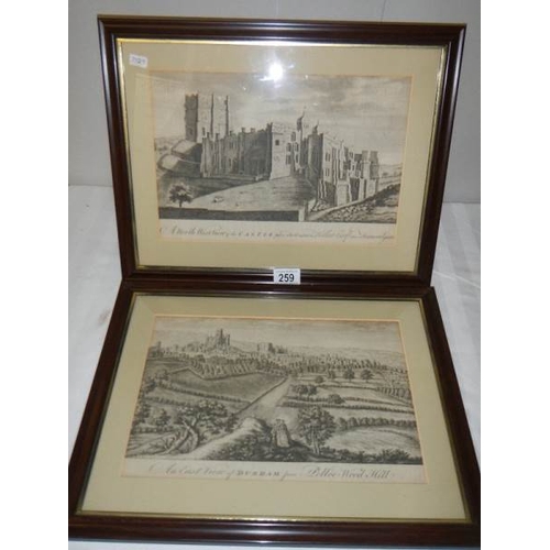 259 - A pair of early 20th century framed and glazed engravings of Durham.