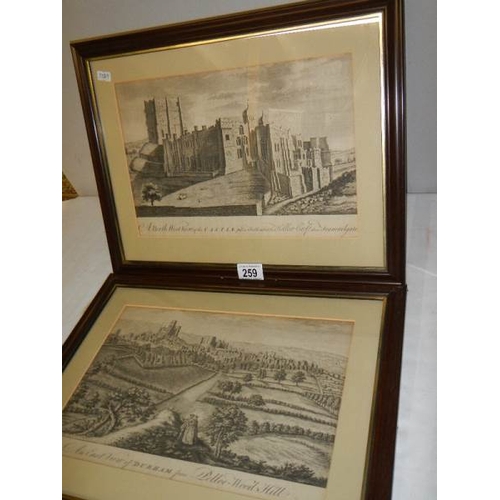 259 - A pair of early 20th century framed and glazed engravings of Durham.