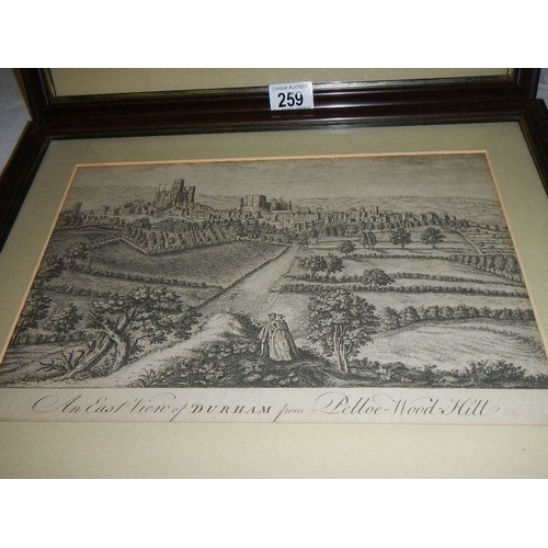 259 - A pair of early 20th century framed and glazed engravings of Durham.