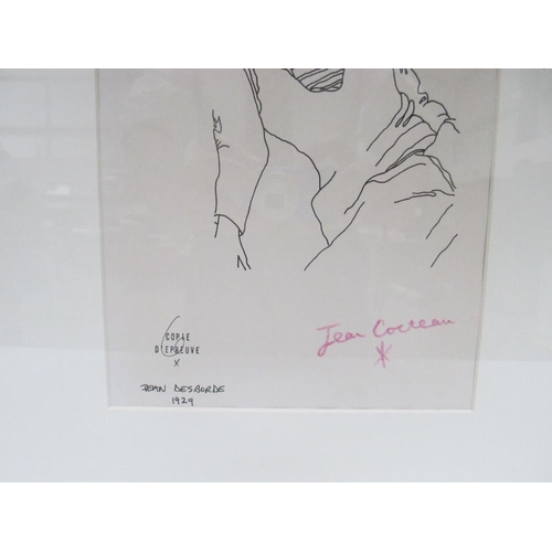 273 -  Jean Cocteau (1889-1963) Print entitled 'Jean Desborde' signed in coloured pencil. No provenance th... 