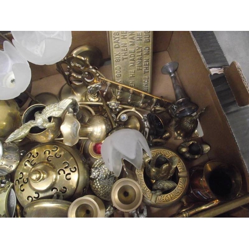 306 - A box of brass ware including animals etc.,