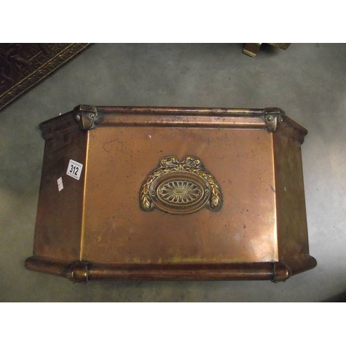 312 - A Victorian brass fire front together with a later log box and magazine rack.