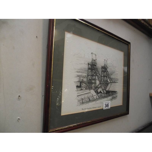 346 - 3 framed and glazed colliery scenes.