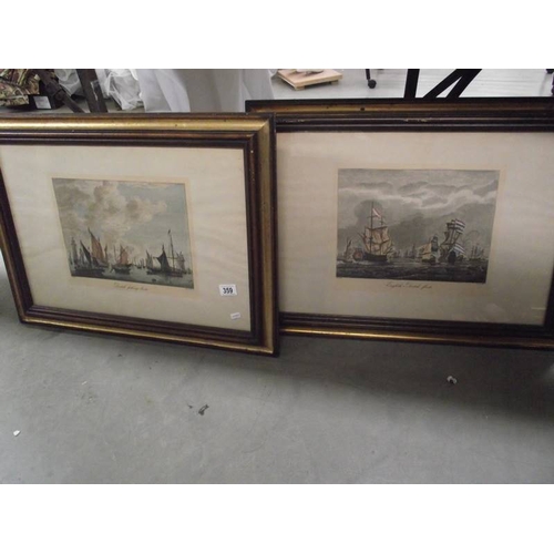 359 - A pair of framed and glazed prints of 19th century Dutch and English fishing fleets.