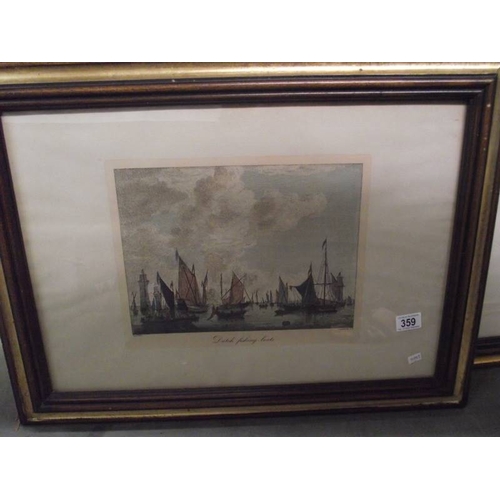 359 - A pair of framed and glazed prints of 19th century Dutch and English fishing fleets.