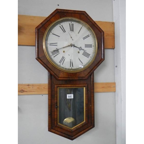 640 - A rosewood drop dial wall clock.