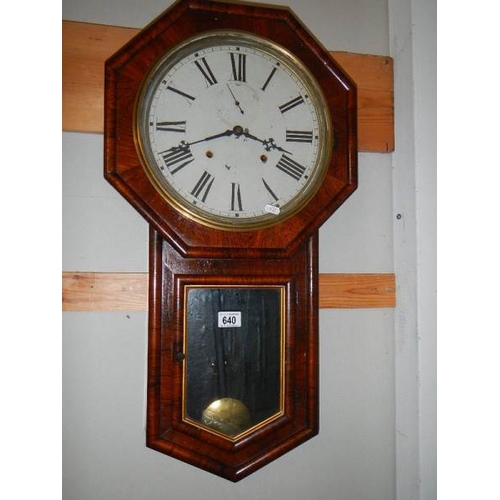 640 - A rosewood drop dial wall clock.