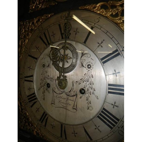 651 - An 8 day brass dial Grandfather clock, Matthew Jones, Lincoln.