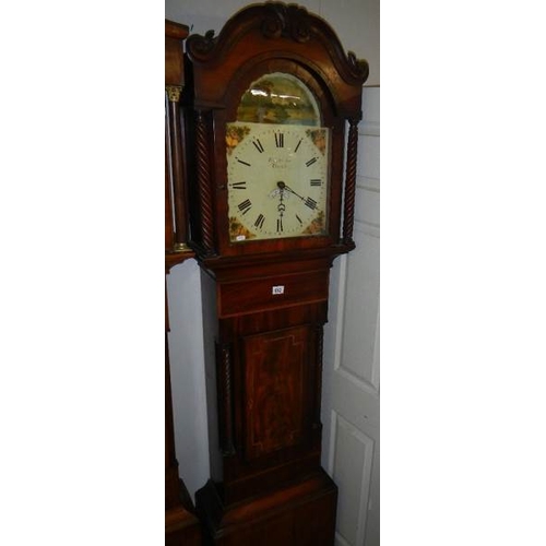 652 - A mahogany inlaid 30 hour long case clock with painted dial by Thos. Yates, Penrith.