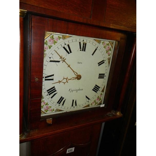 655 - An oak 30 hour long case clock, 'Aris' Uppingham.